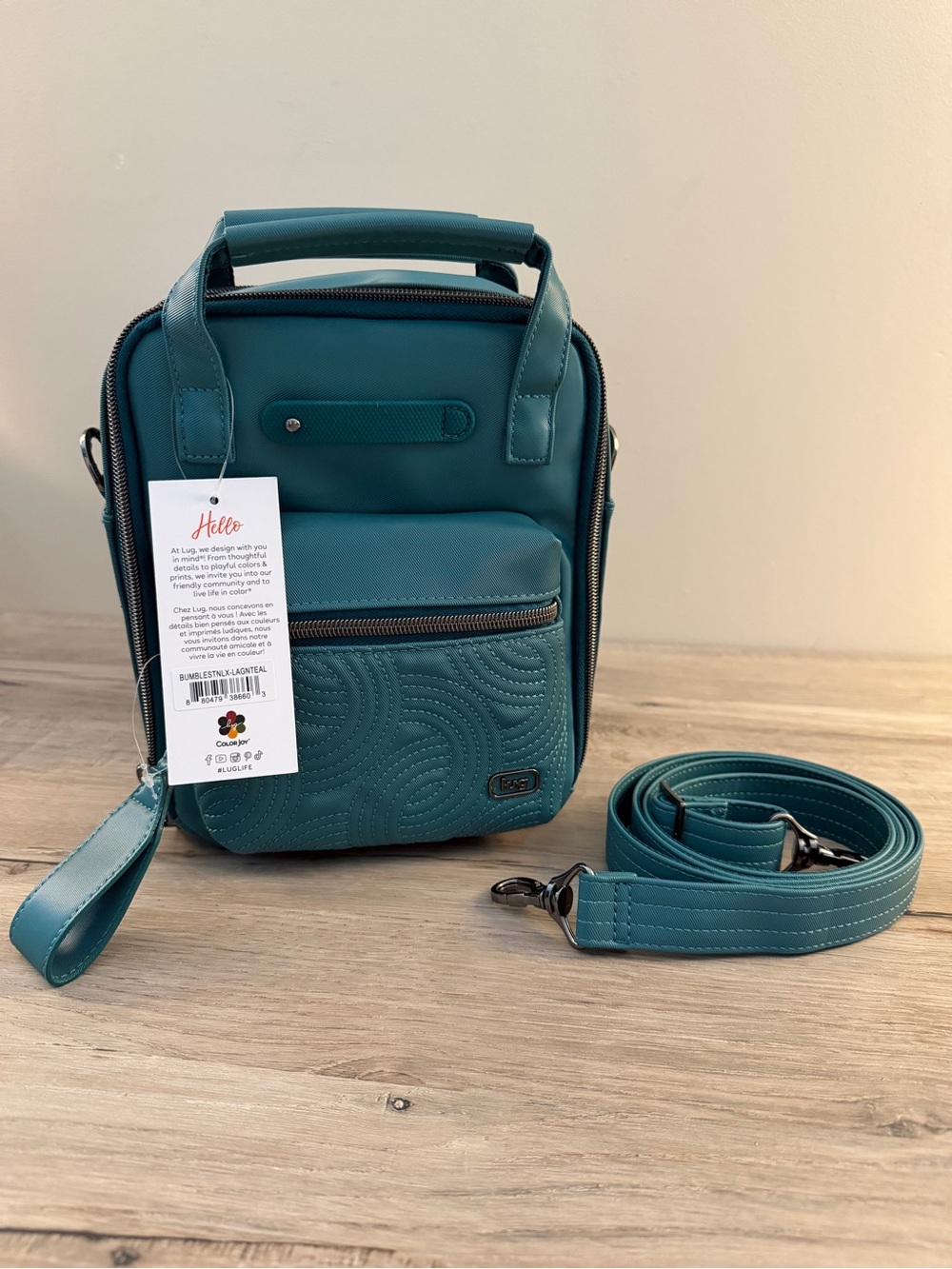Lug Lagoon Teal Bumble Compact Crossbody Bag with Top Handle - NWT